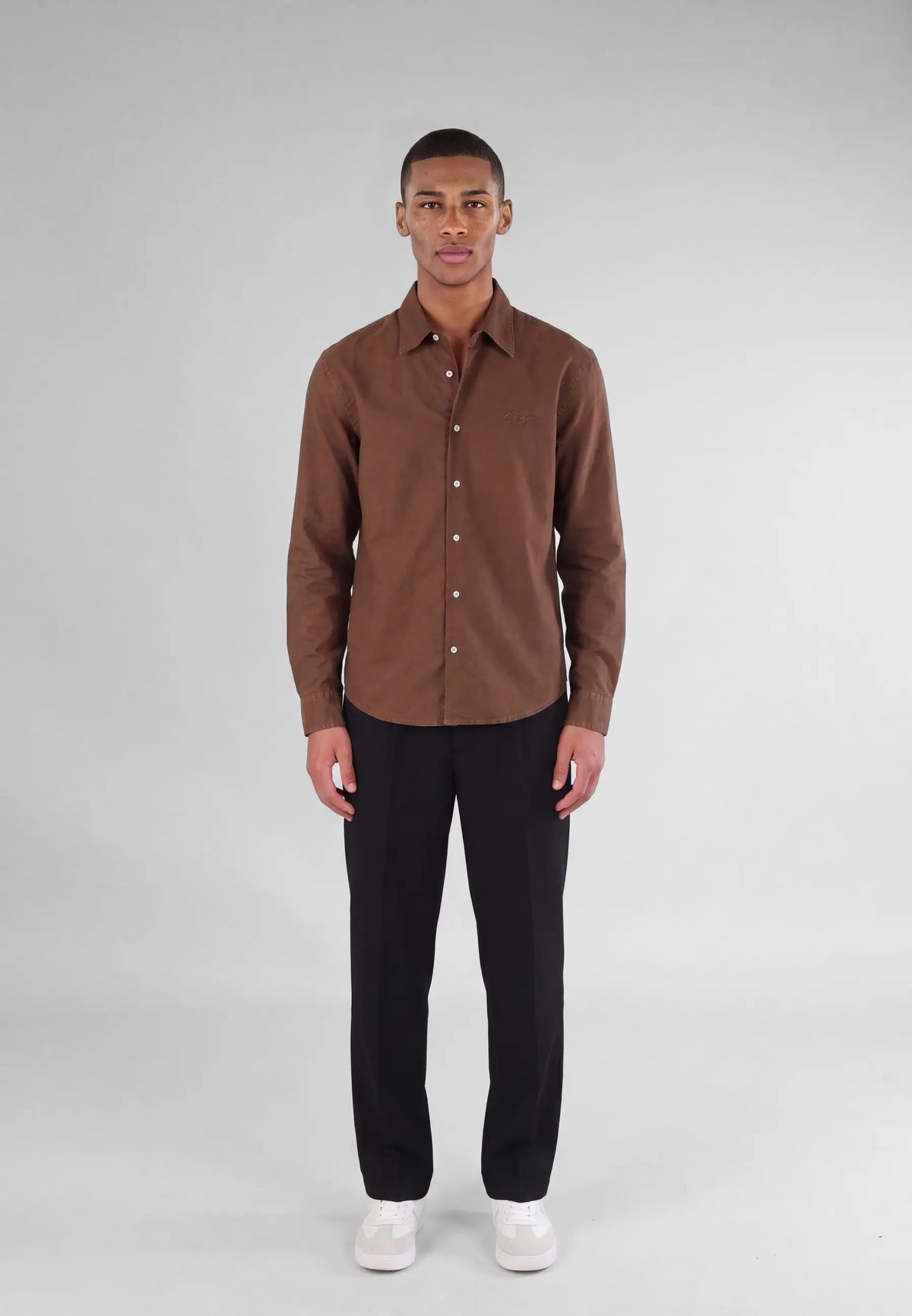 Algot washed oxford shirt - Brown, front view on model