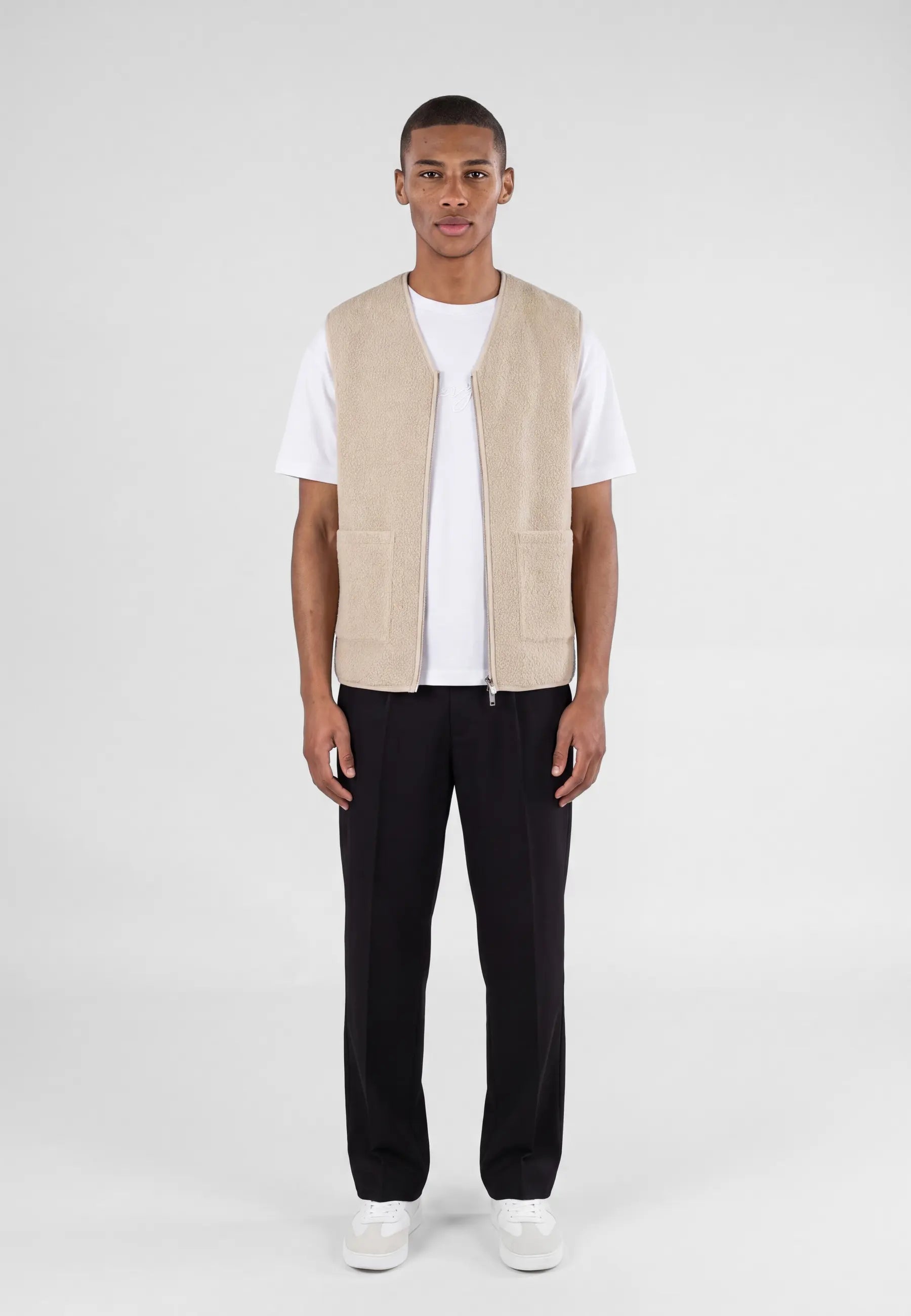 Avery boucle vest - Beige, front view on model