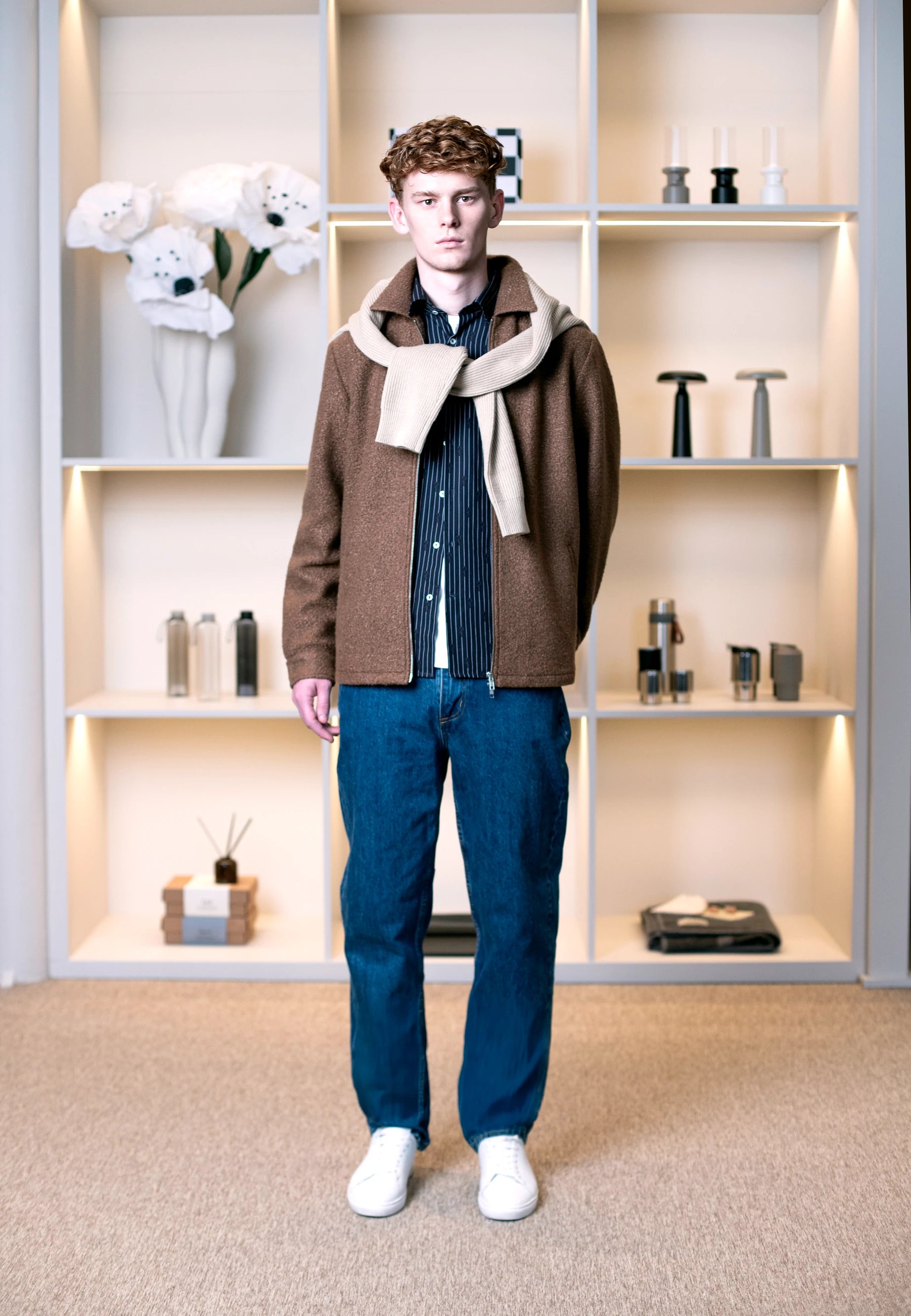 Ciszere AW26 Past Forward - brown coat with scarf and denim