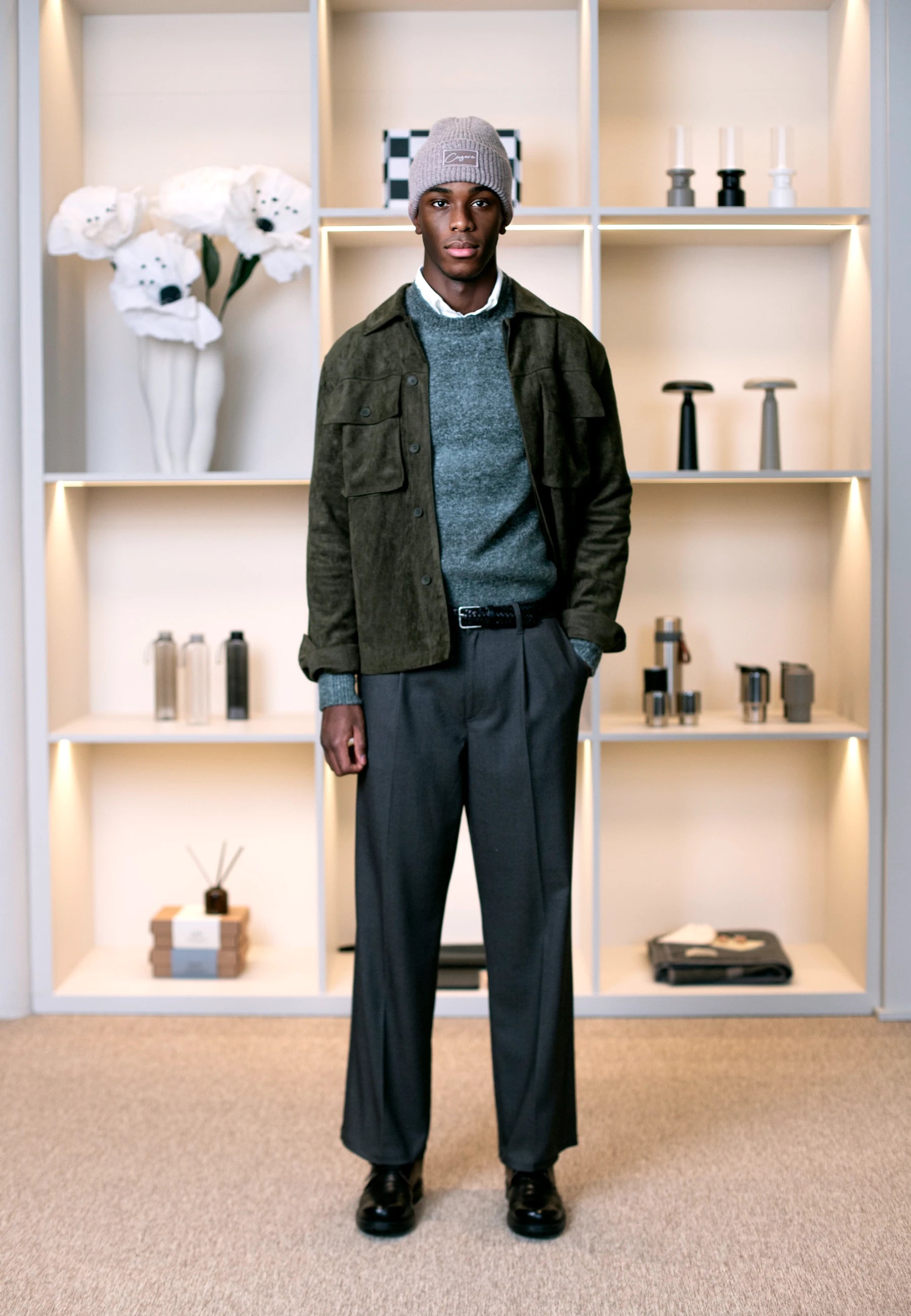 Ciszere AW26 Past Forward - moss green jacket with beanie