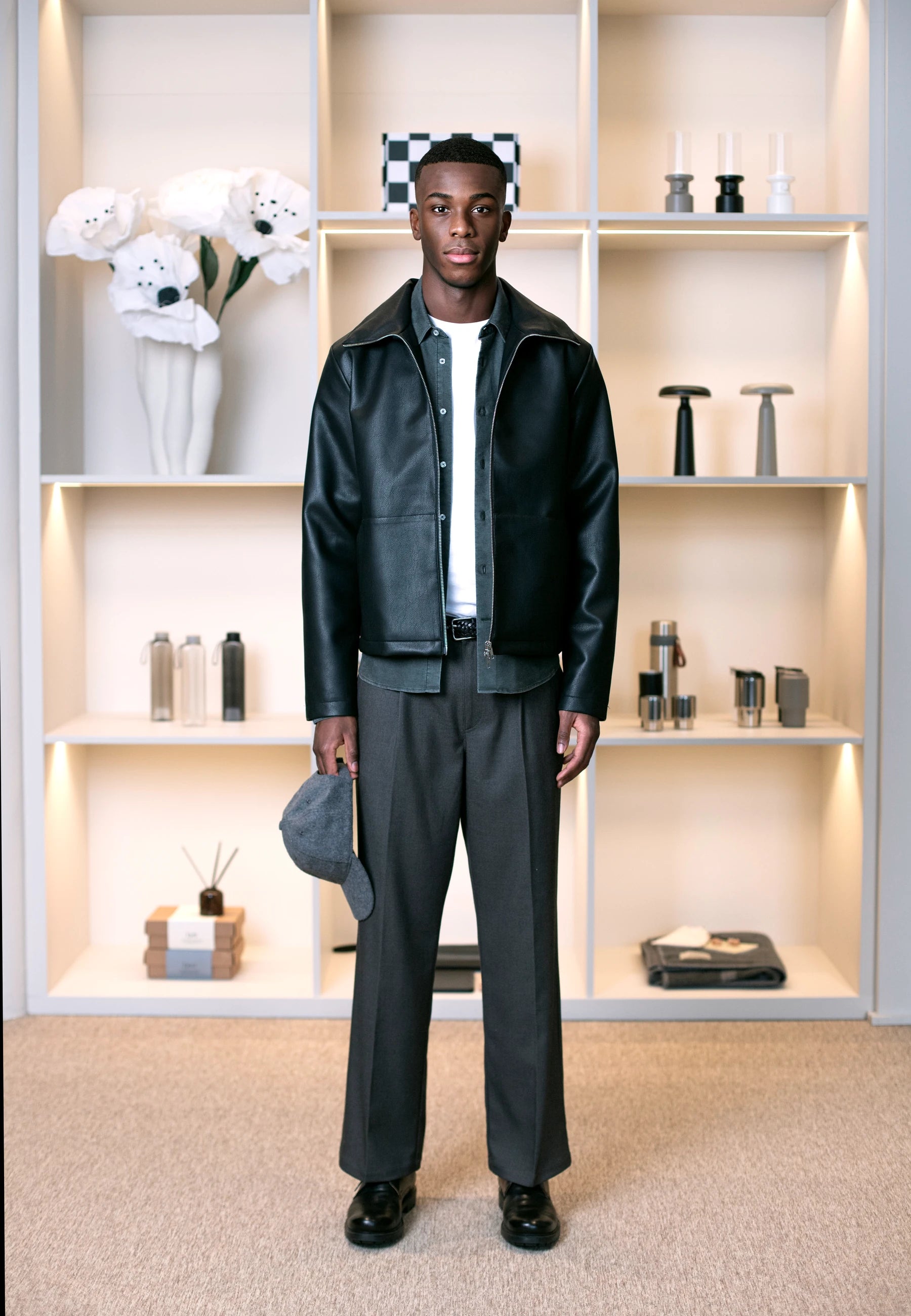 Ciszere AW26 Past Forward - leather jacket with grey trousers