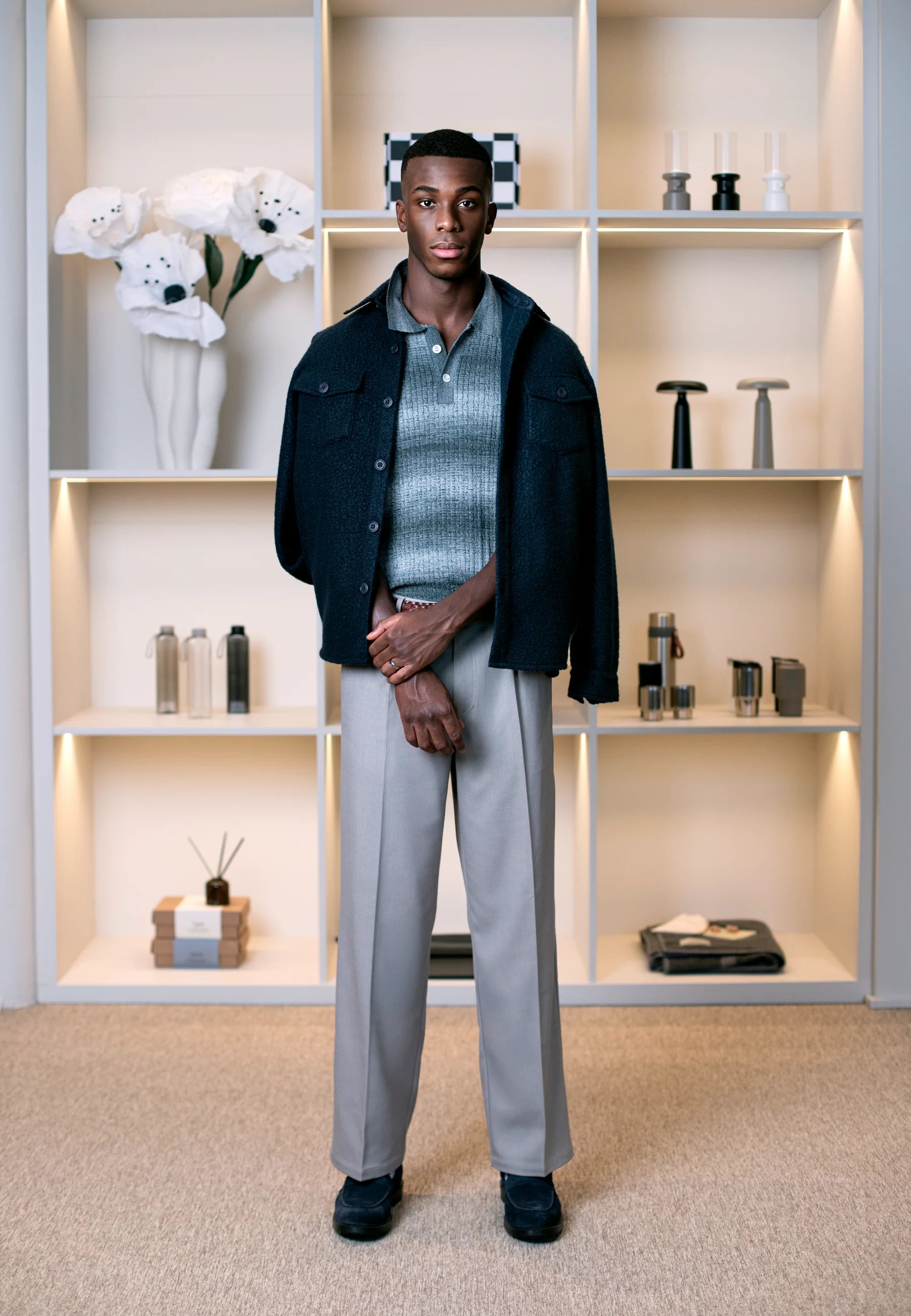 Ciszere AW26 Past Forward - navy jacket with striped knit