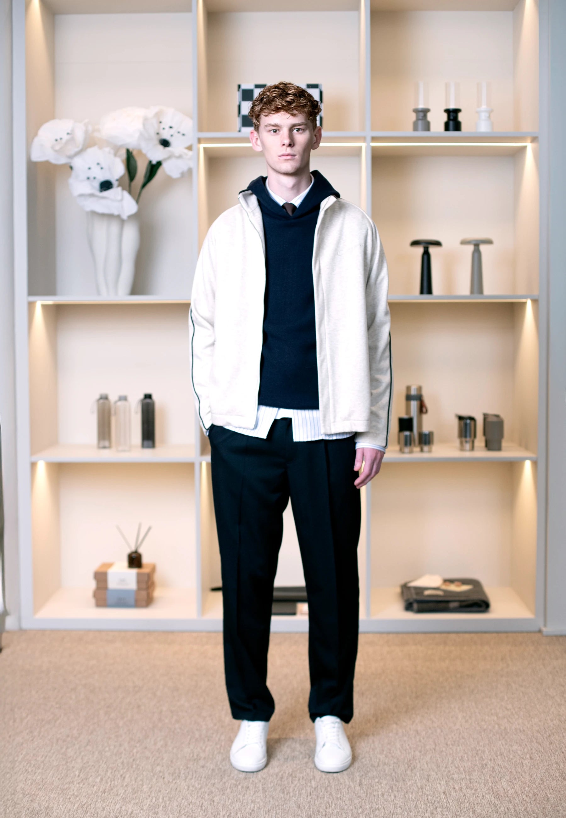 Ciszere AW26 Past Forward - off white jacket with navy knit