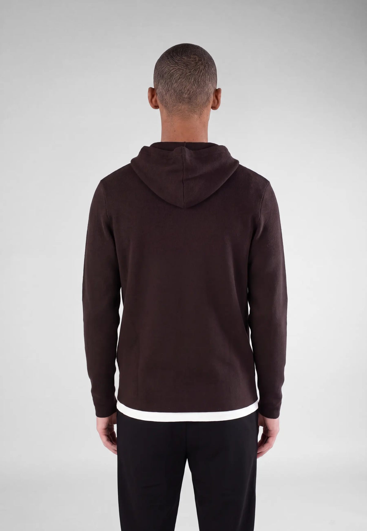 Cedric knitted hoodie - Brown, back view on model