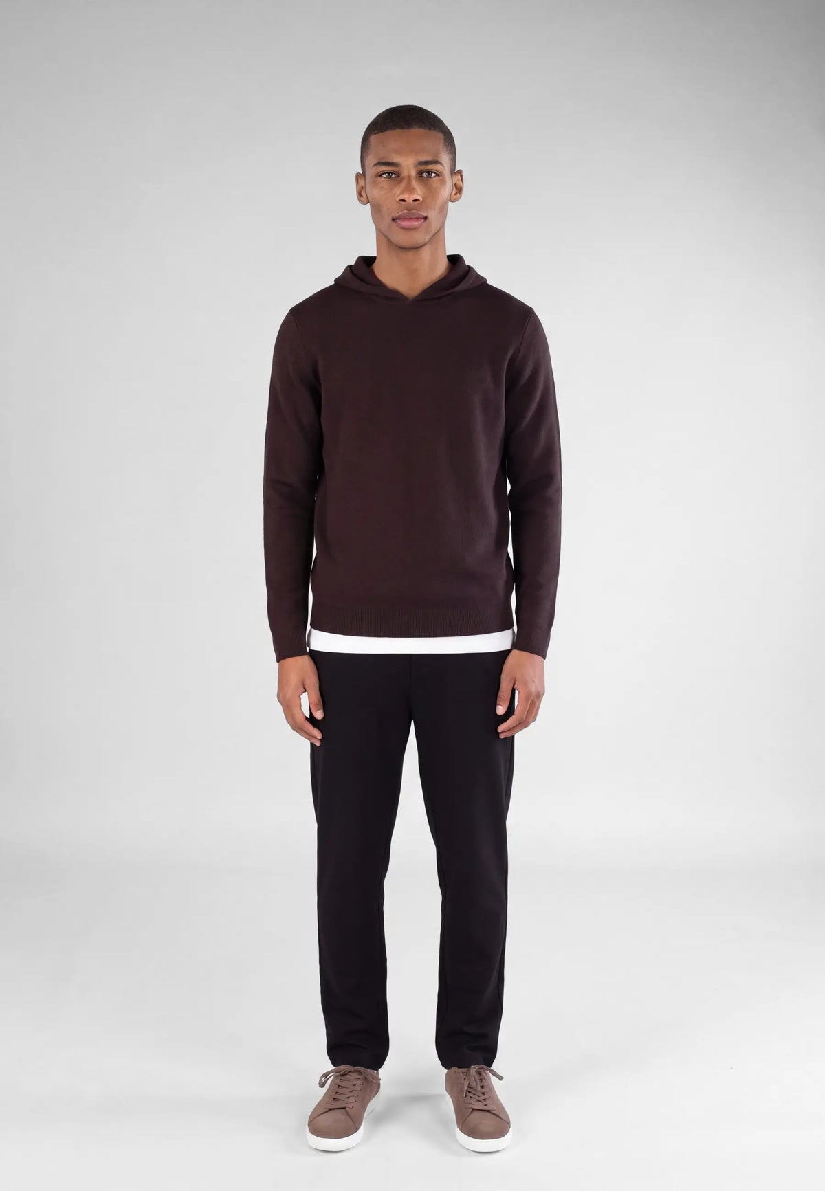 Cedric knitted hoodie - Brown, front view on model