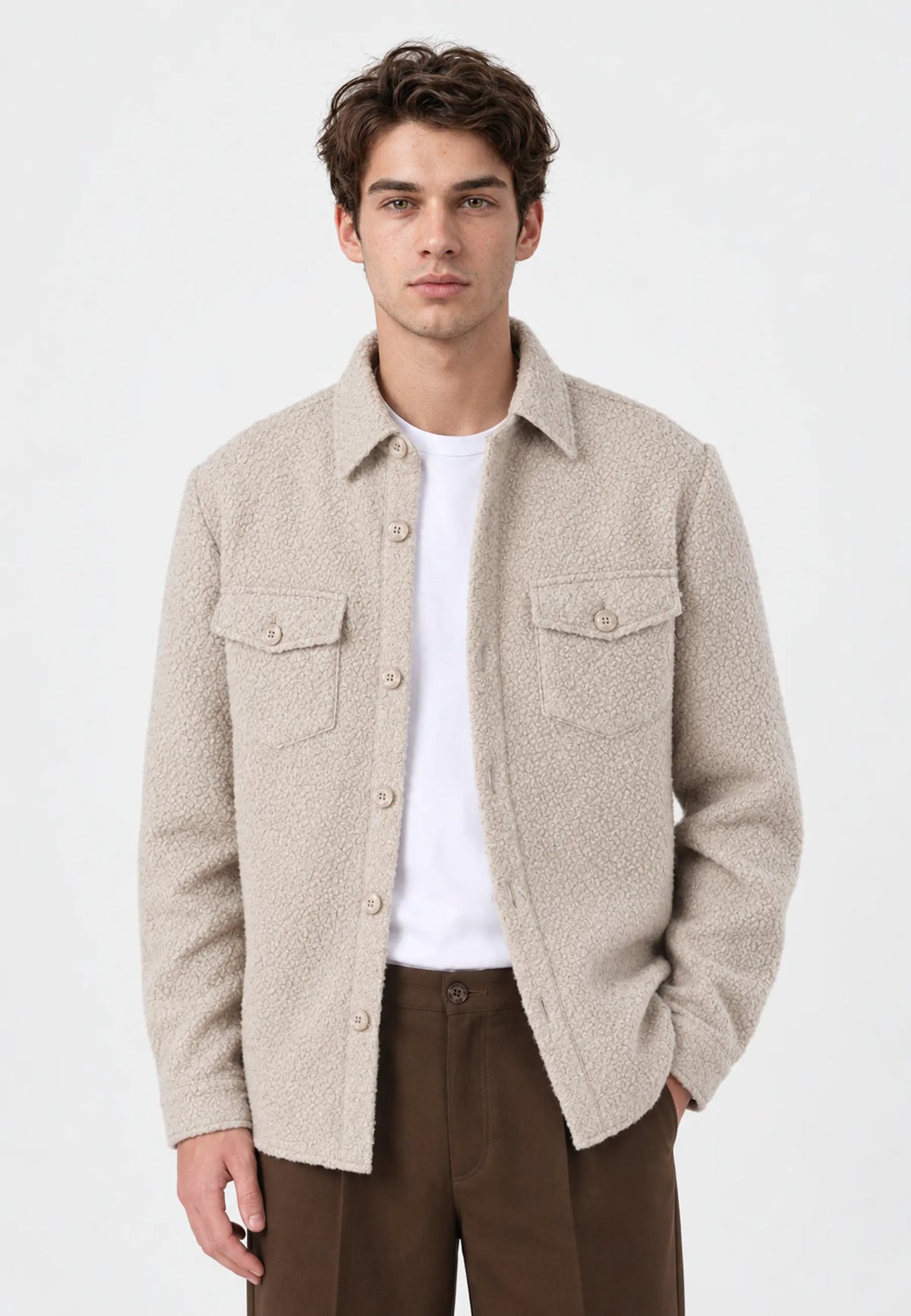 Dani Boucle overshirt - Beige, on model