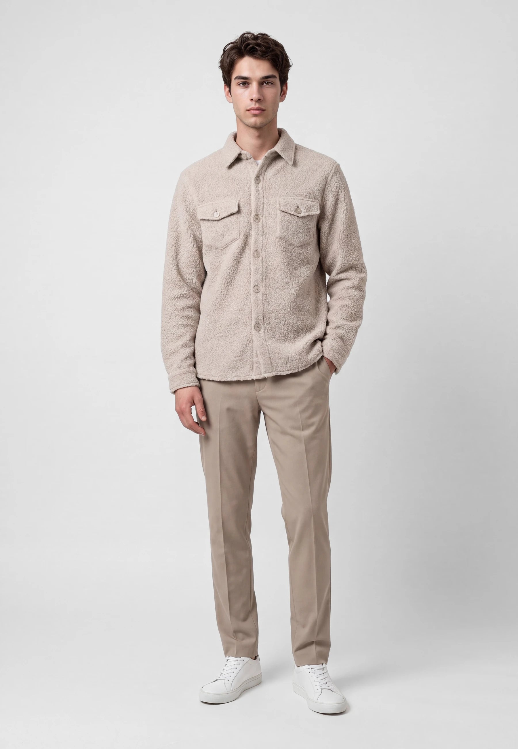 Dani Boucle overshirt - Beige, front view on model