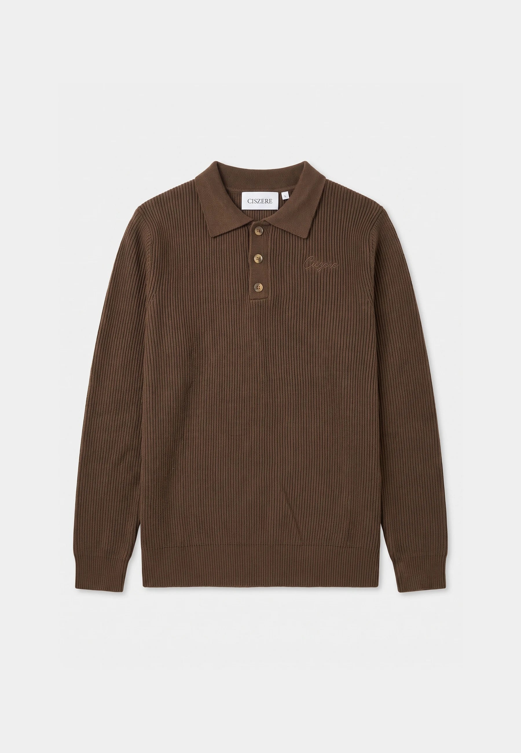 Derek knitted polo - Mocha brown, flat lay