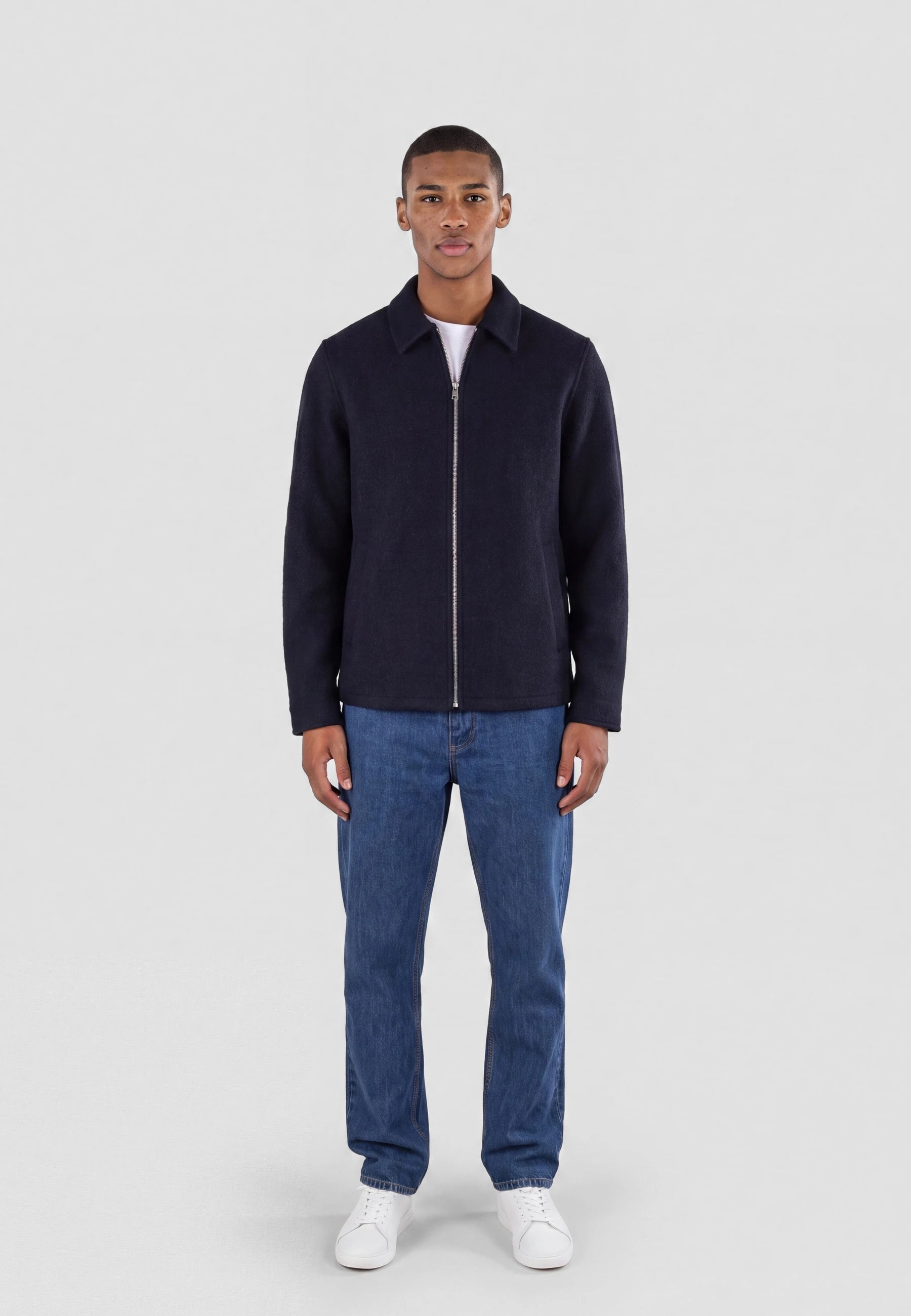 Fred boucle overshirt - Navy, front view on model