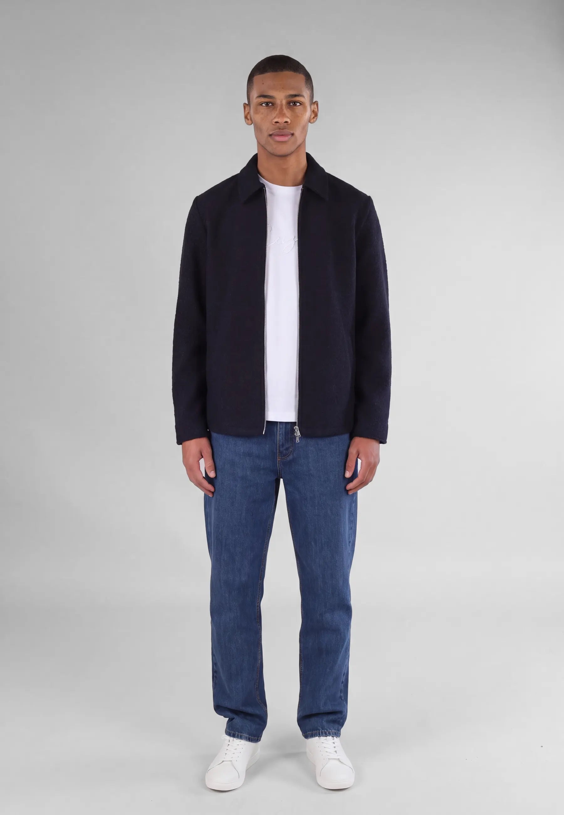 Fred boucle overshirt - Navy, front view on model
