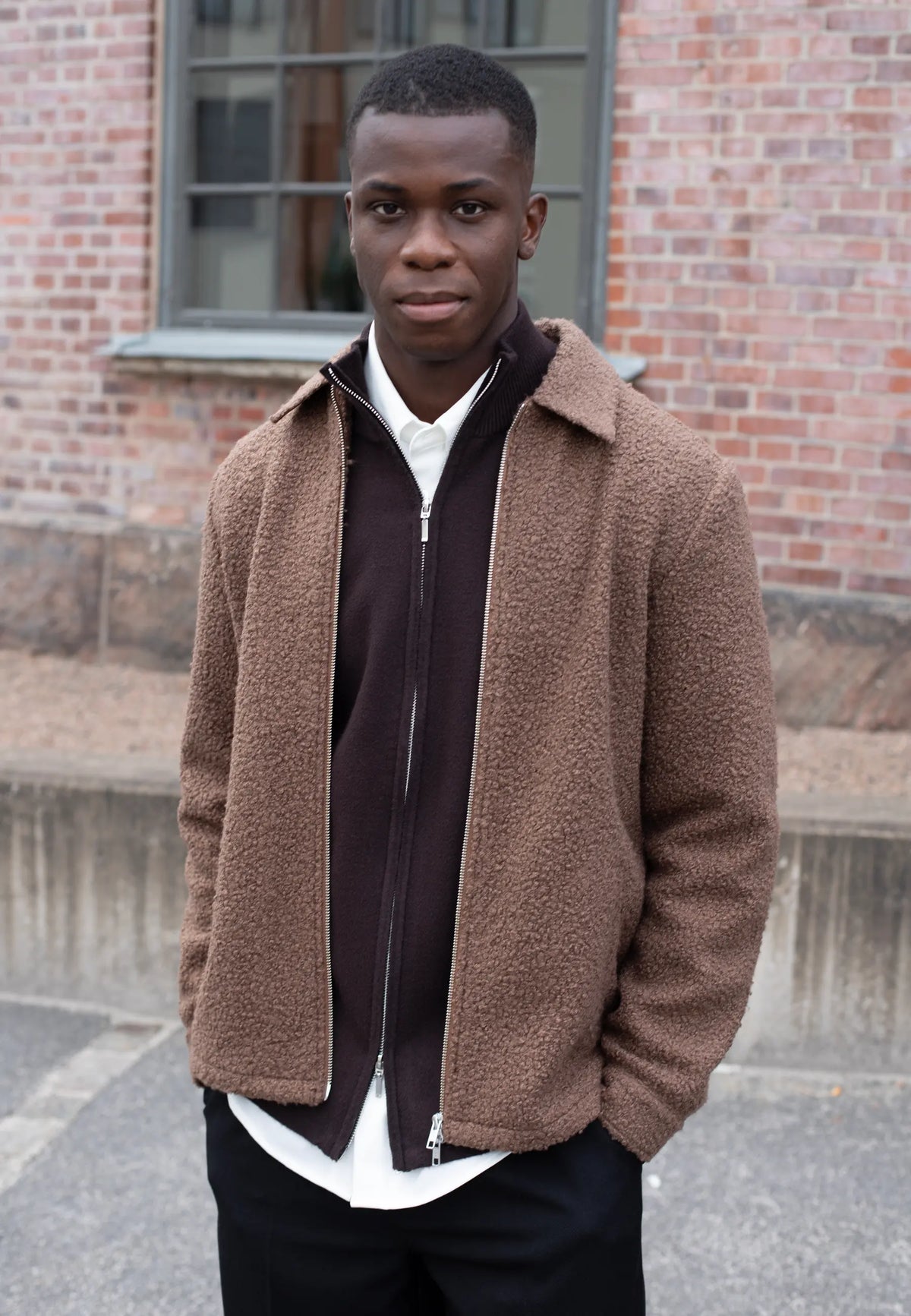 Fred boucle overshirt - Brown, on model