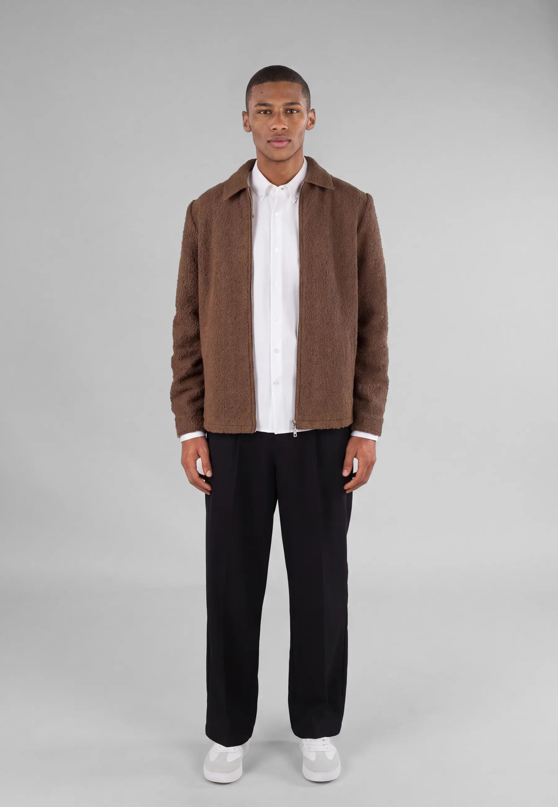 Fred boucle overshirt - Brown, front view on model