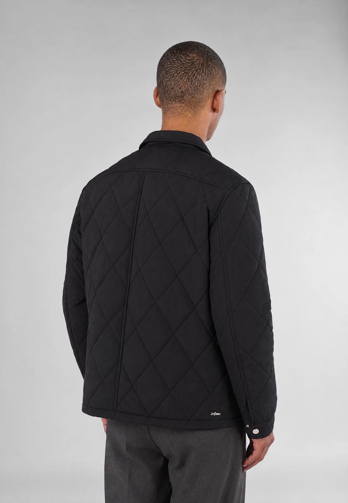Jeff quilted shirt jacket - Black, back view on model