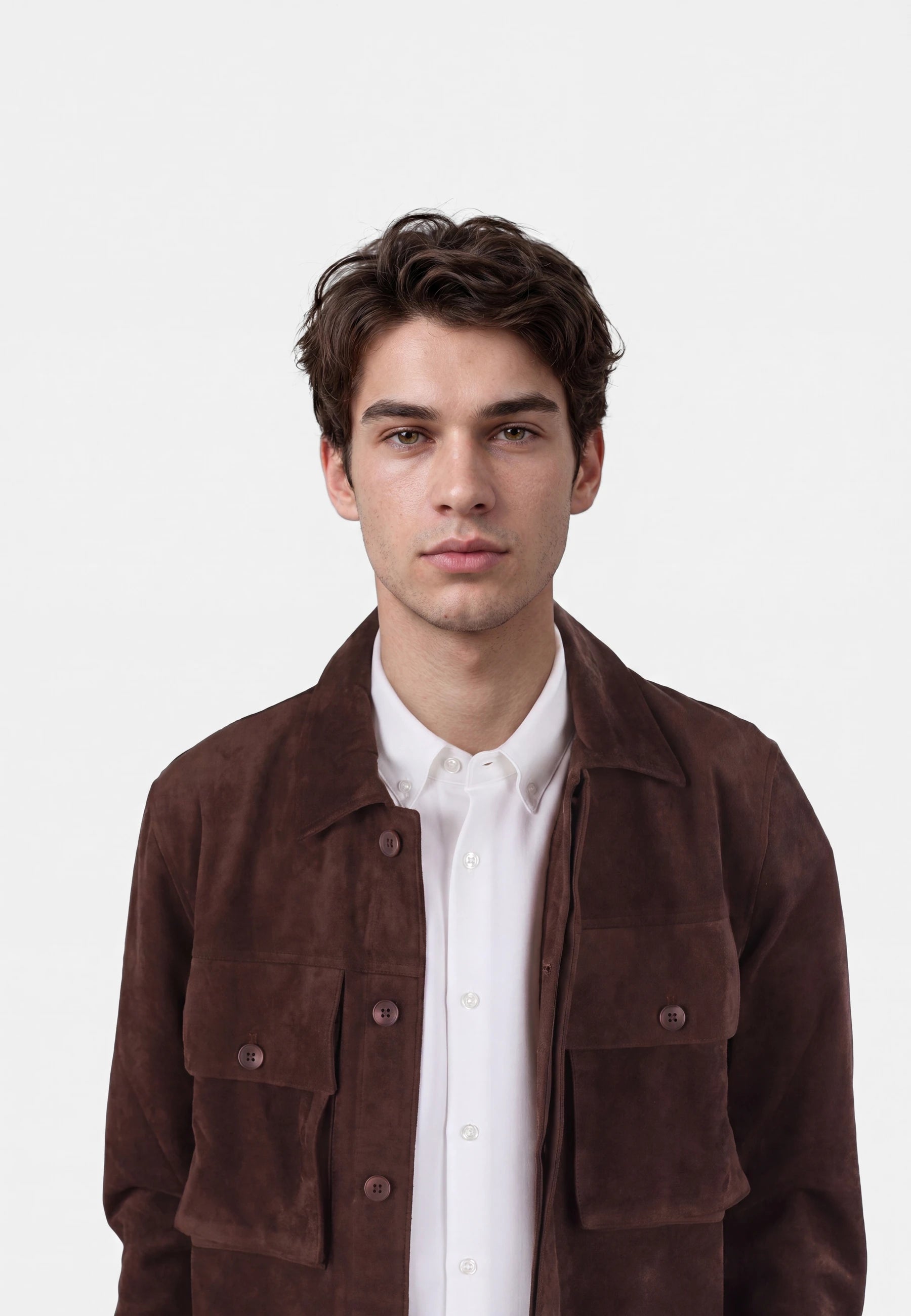 Nash vegan suede jacket - Java, collar and fastening close up