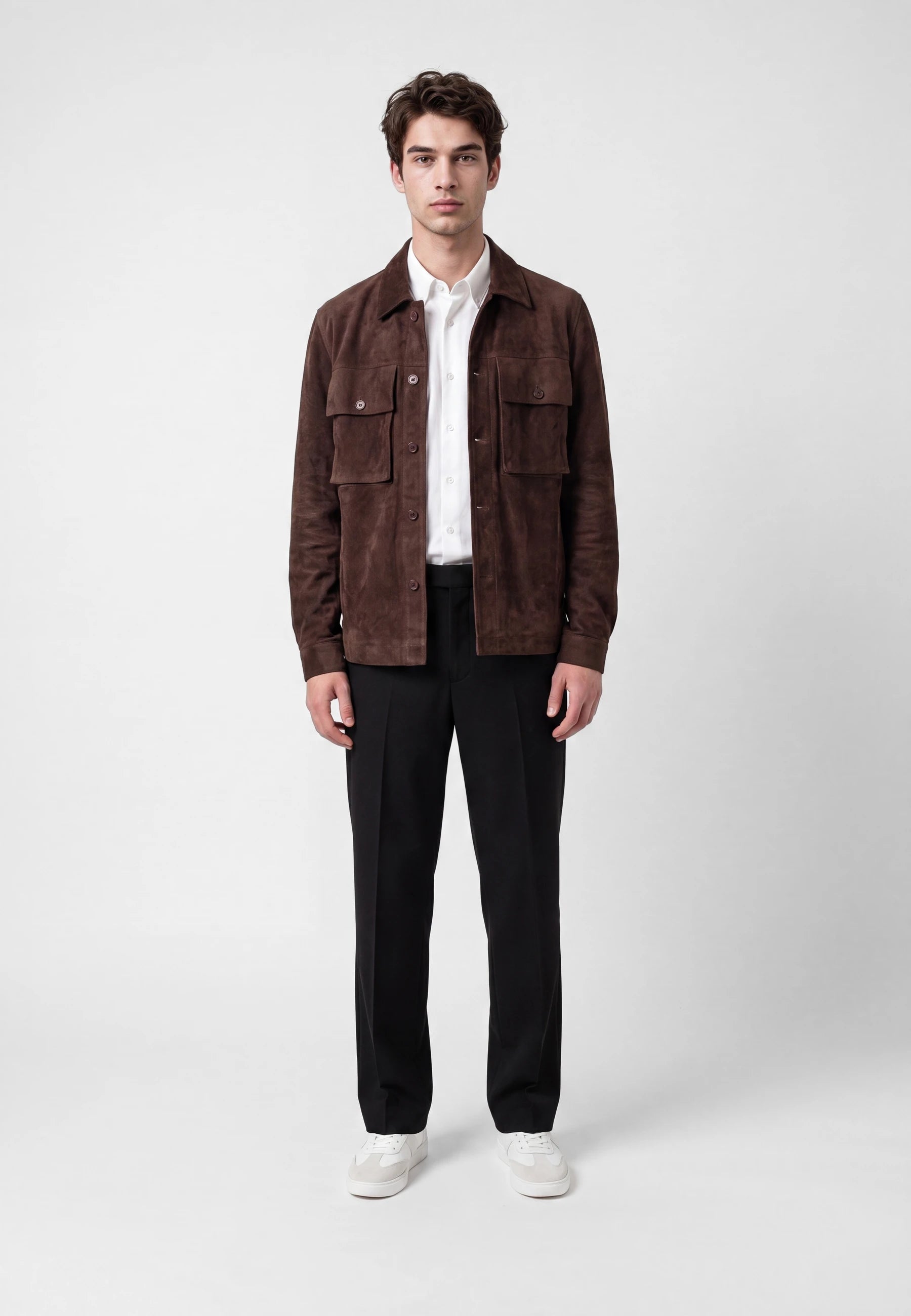 Nash vegan suede jacket - Java, front view on model