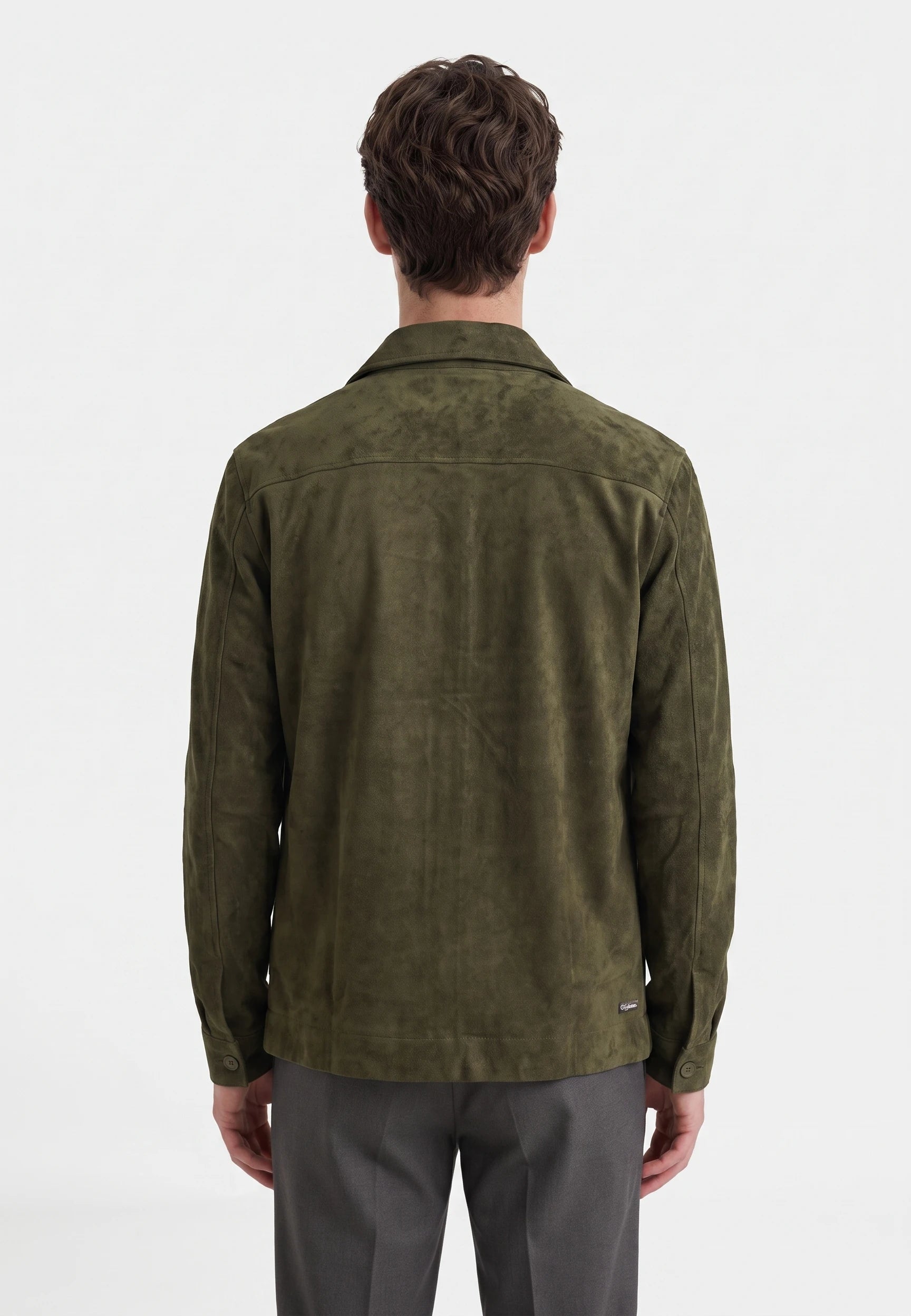 Nash vegan suede jacket - Moss green, back view on model