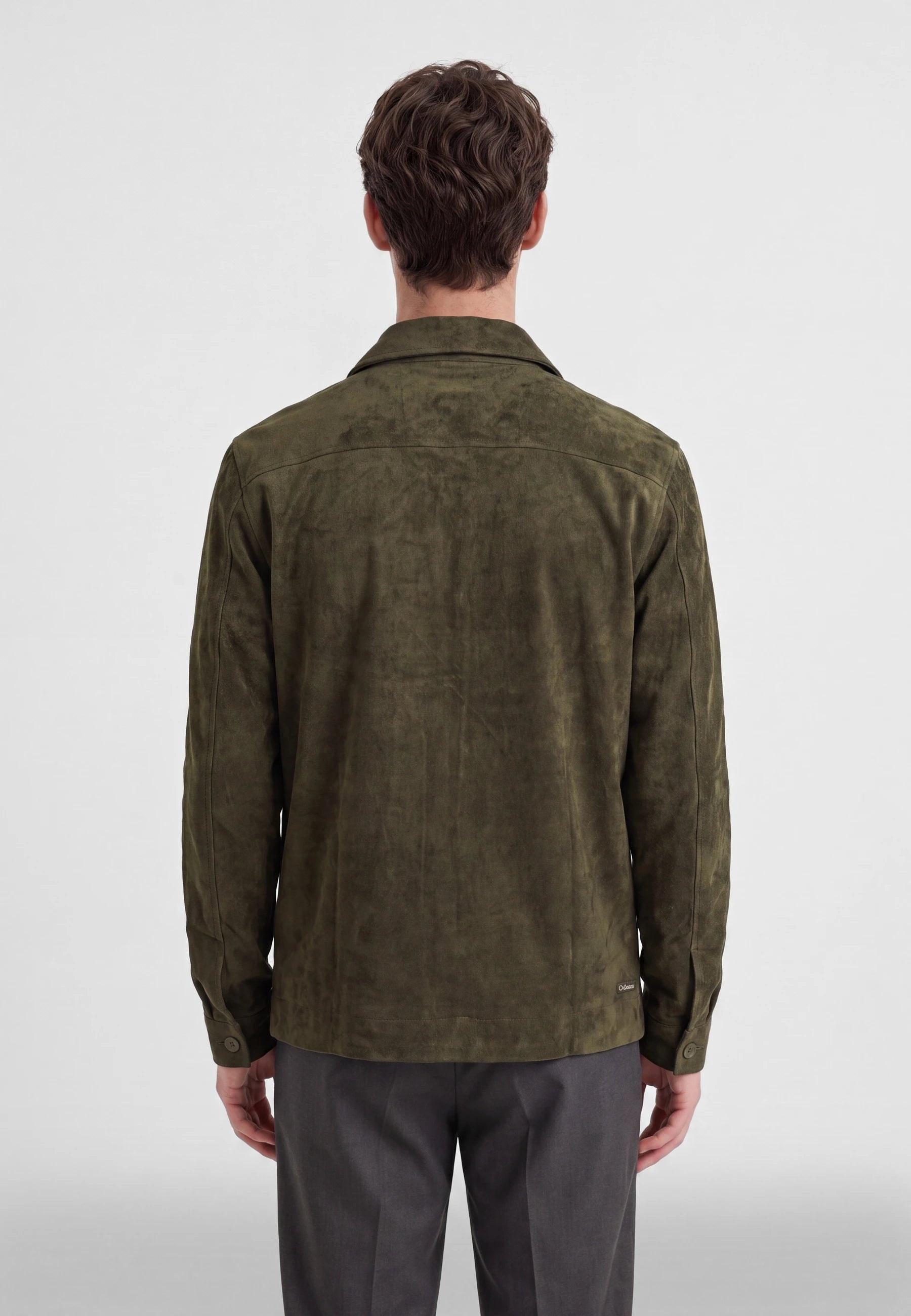Nash vegan suede jacket - Moss green, back view on model
