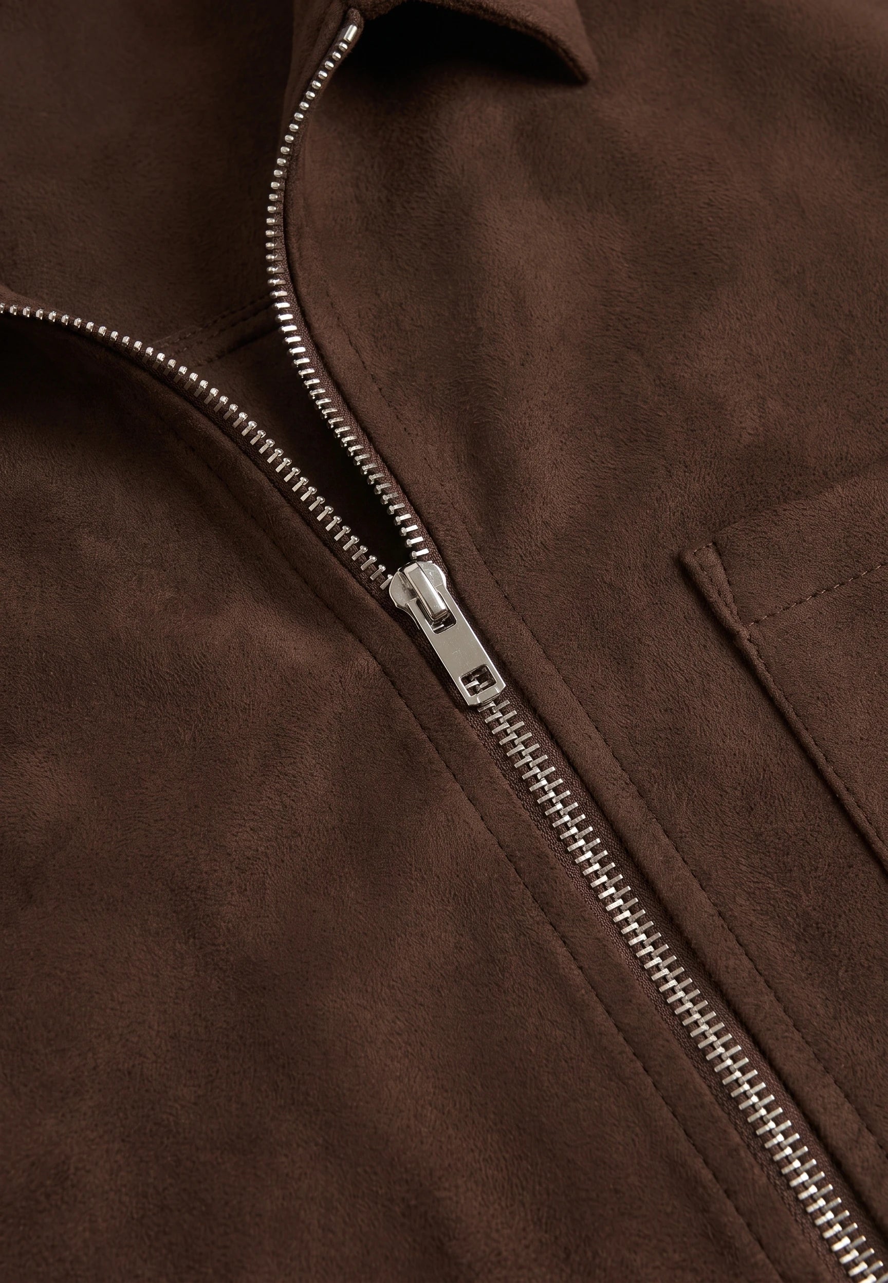 Neo vegan suede overshirt 2.0  - Dark coffee brown, fabric close up