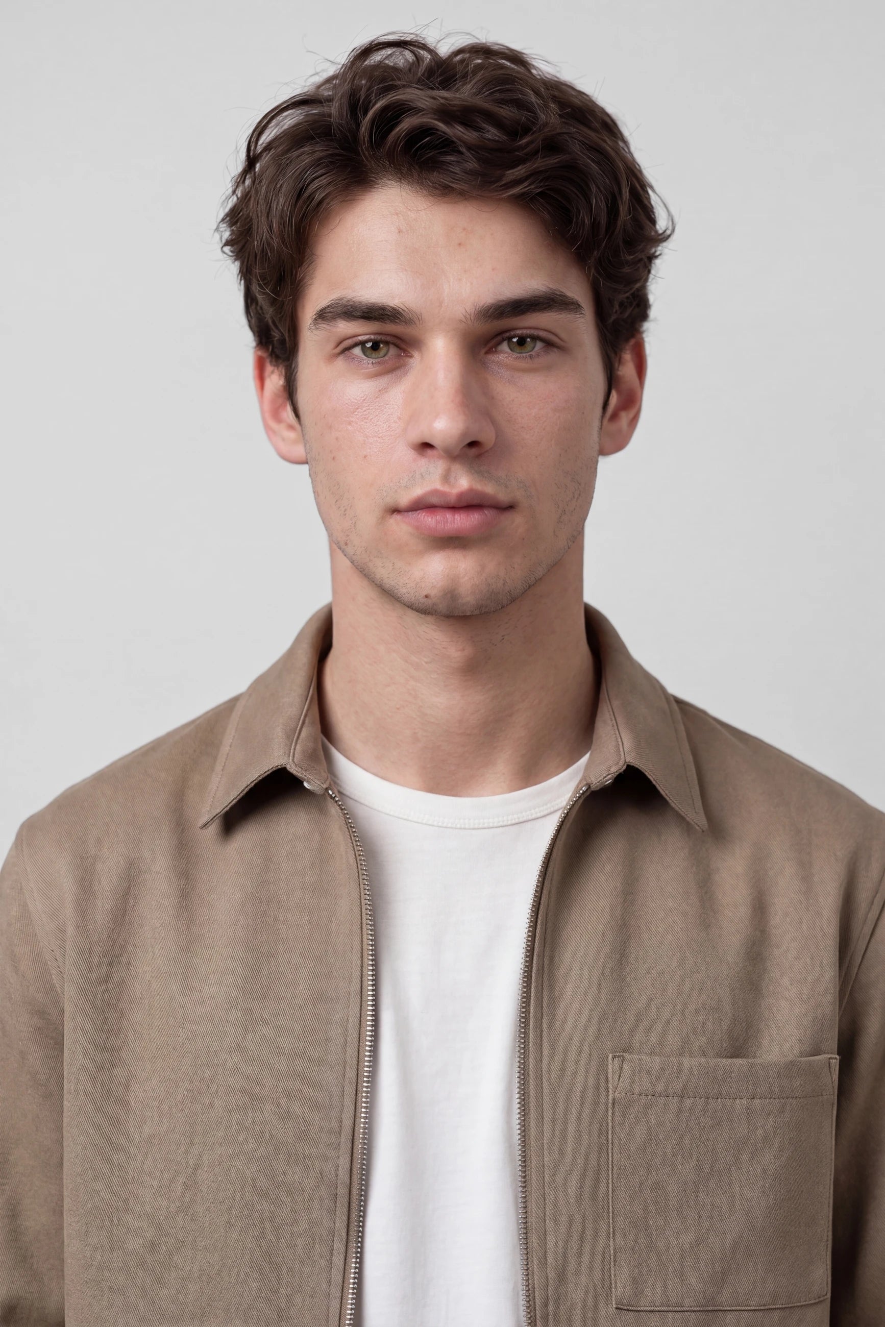 Neo vegan suede overshirt 2.0  - Dusty clay taupe, collar and fastening close up