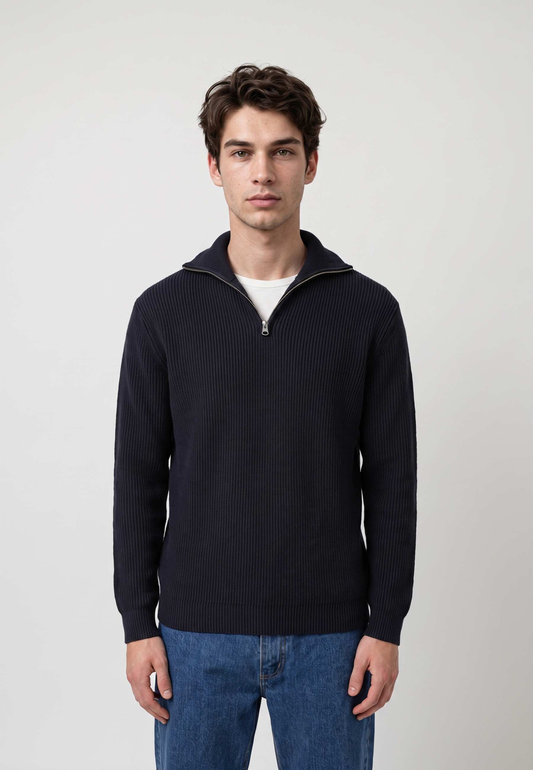 Reuben knitted half zip - Midnight ocean blue