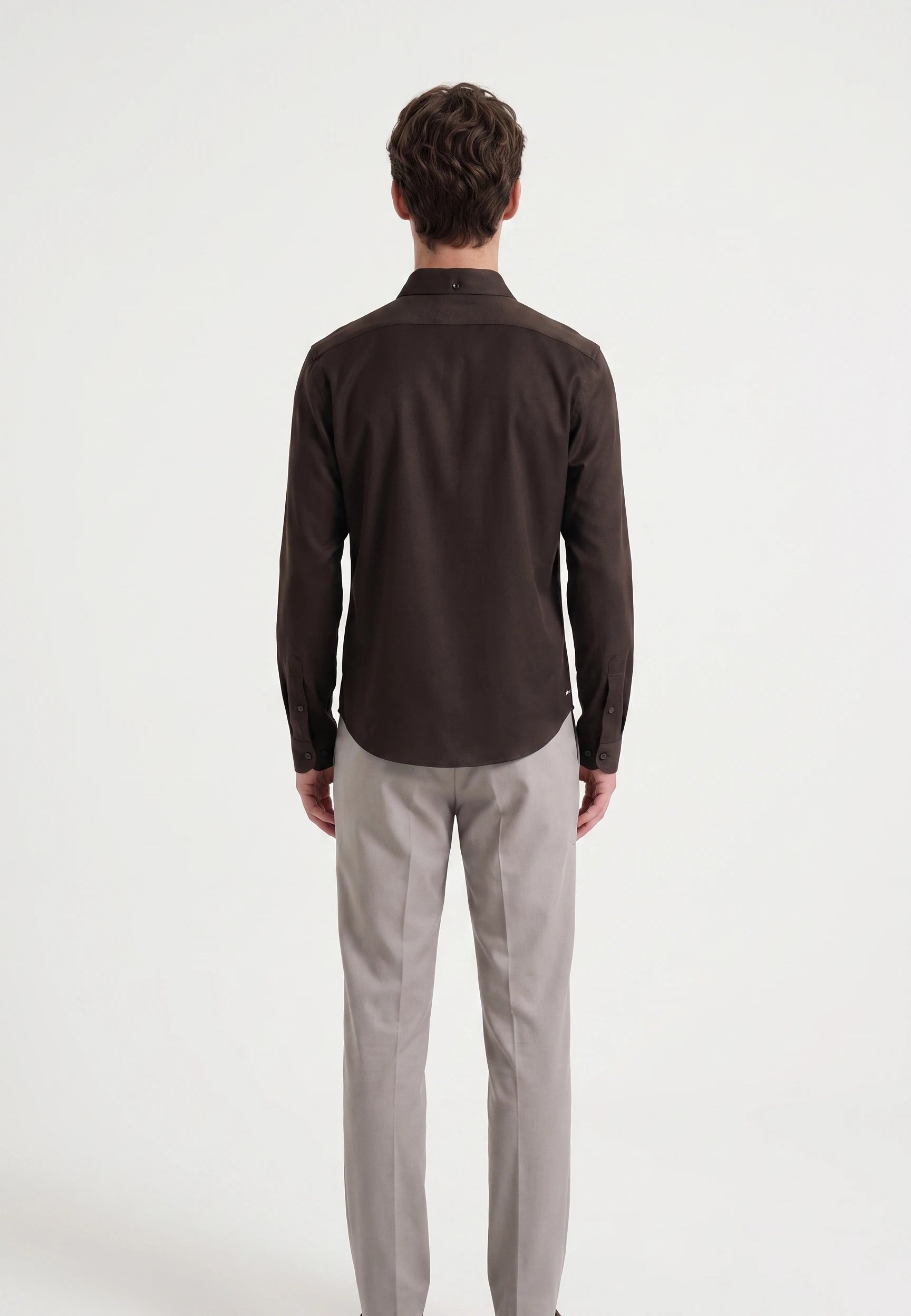Redy viscose blend shirt - Dark coffee brown, back view on model