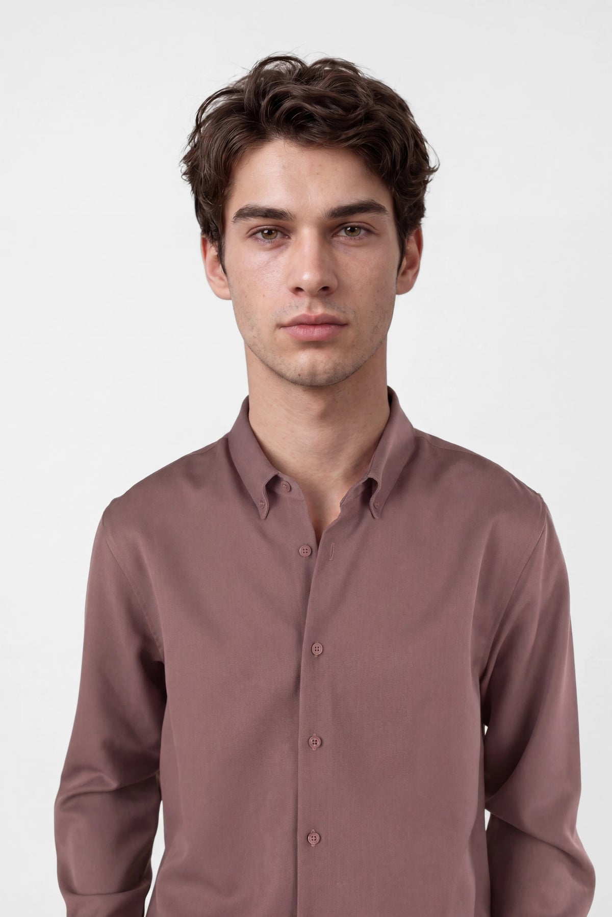 Redy viscose blend shirt - Purple, collar and fastening close up