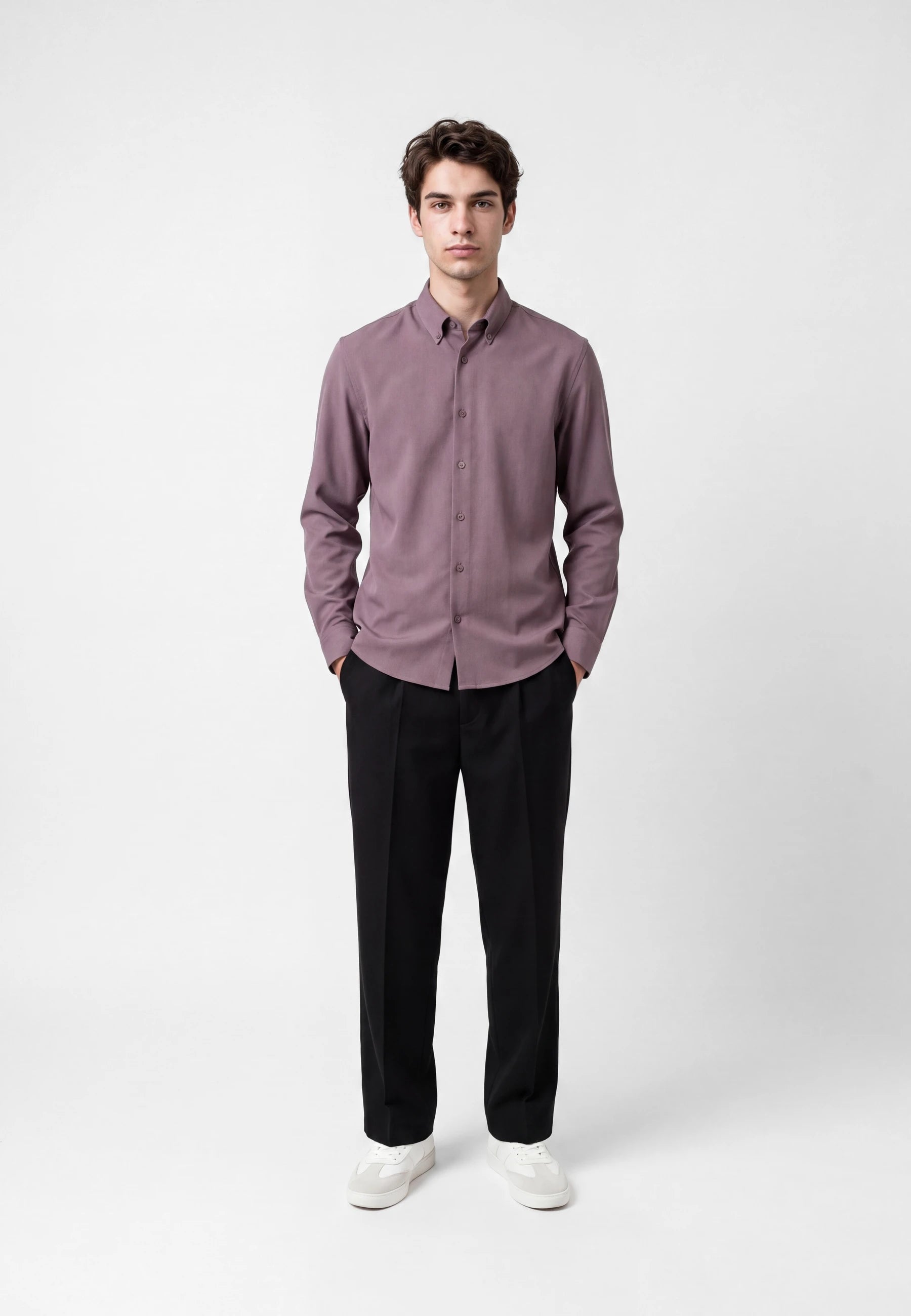 Redy viscose blend shirt - Muted lavender, front view on model