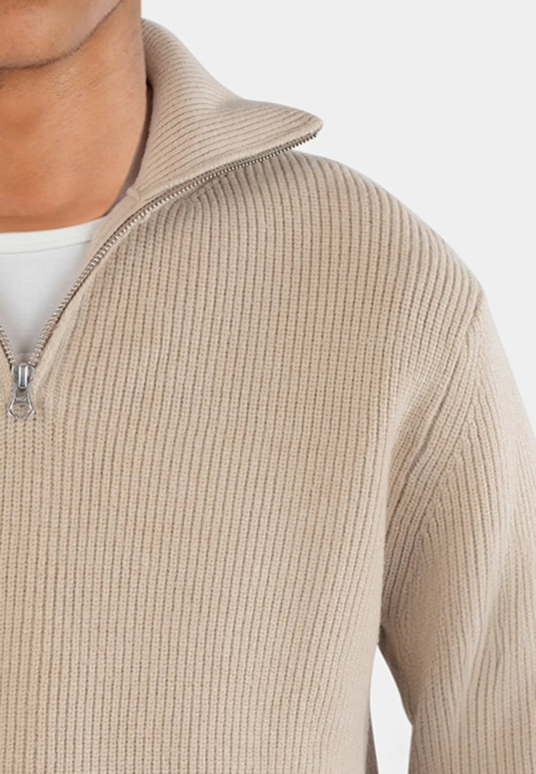 Reuben knitted half zip sweater - Light beige