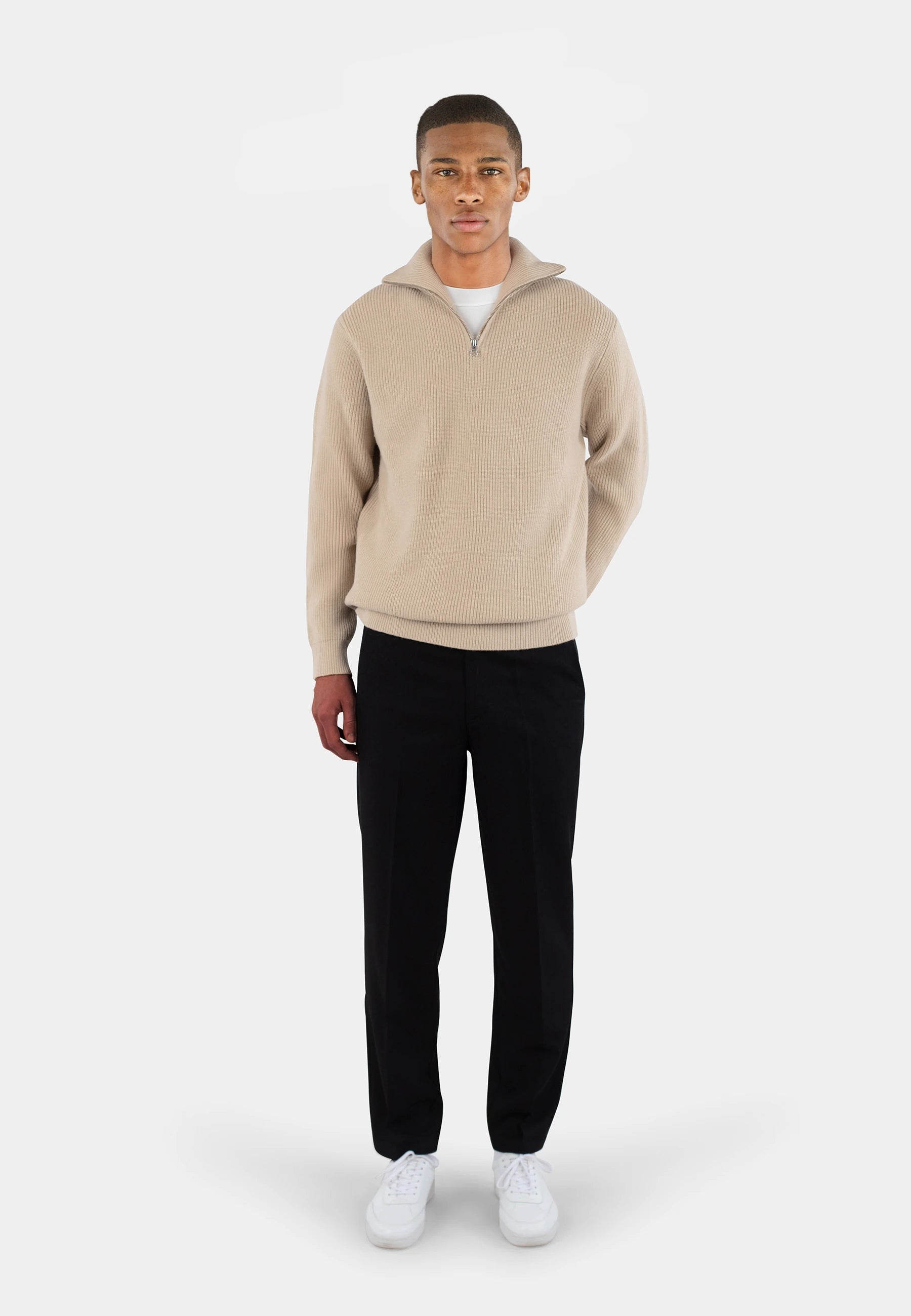 Reuben knitted half zip sweater - Light beige