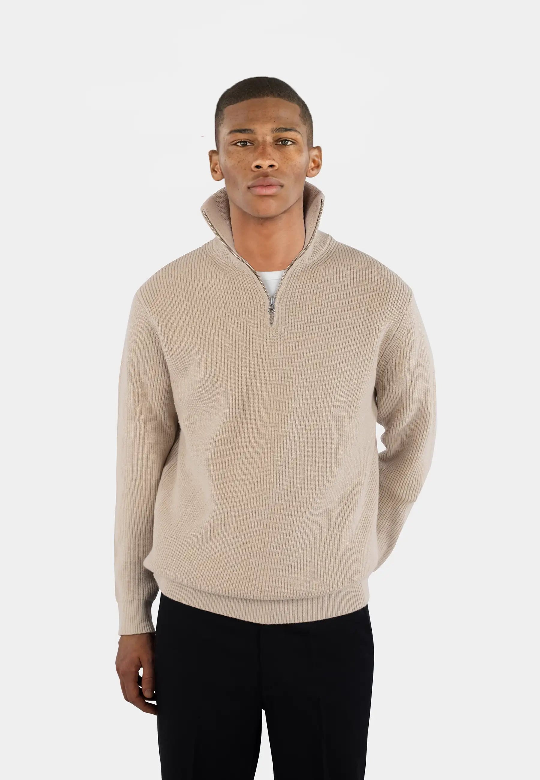 Reuben knitted half zip sweater - Light beige