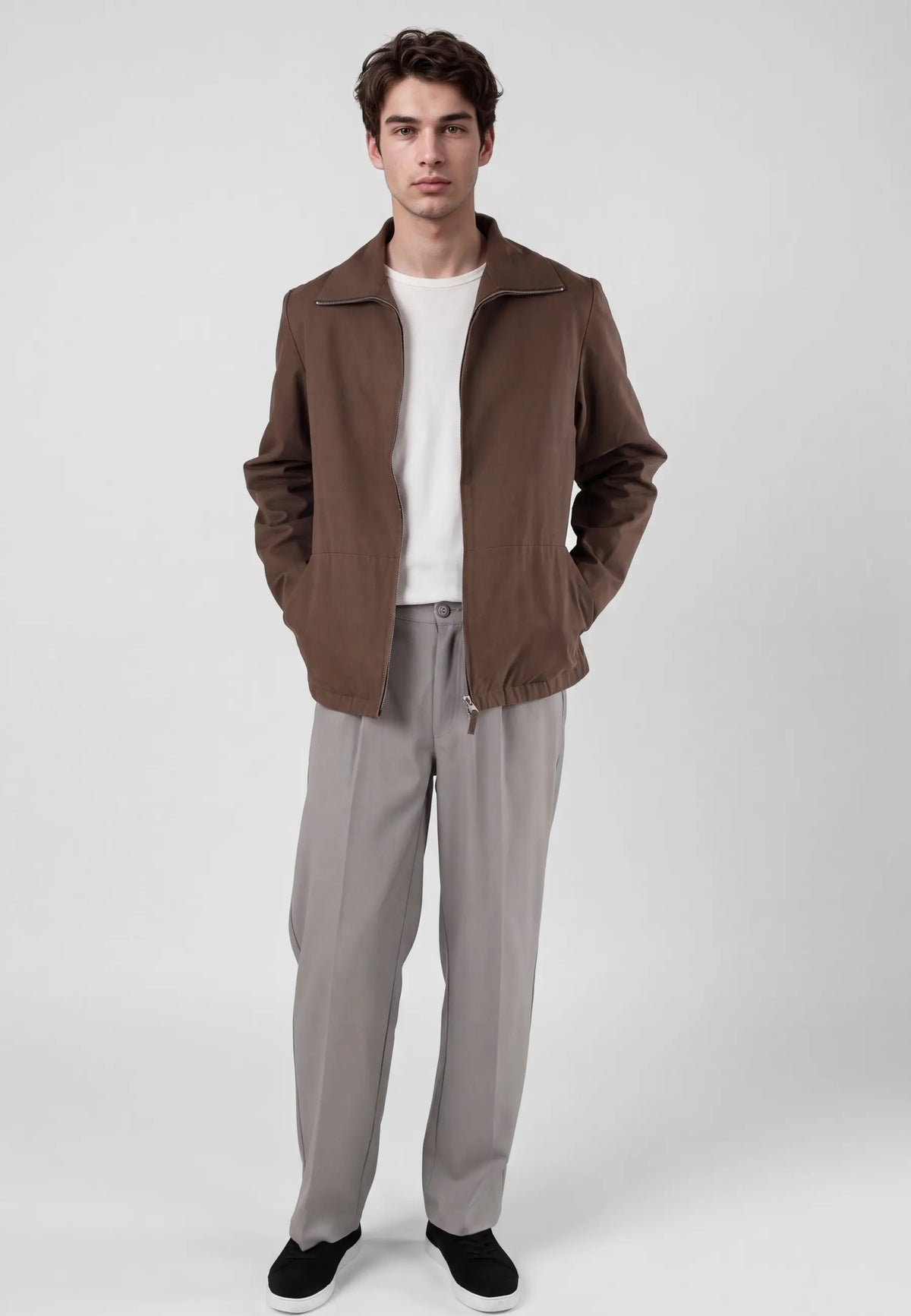 Roux washed canvas jacket - Brown, front view on model
