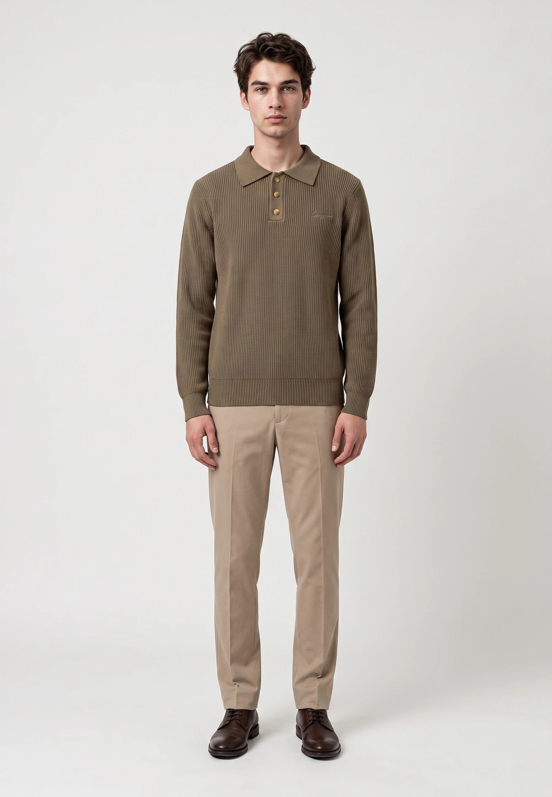 Derek knitted polo - Mocha brown